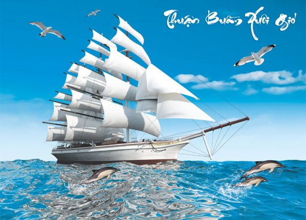 Tranh kính thuận buồm xuôi gió – Tranh 3D thuyền buồm nghệ thuật
